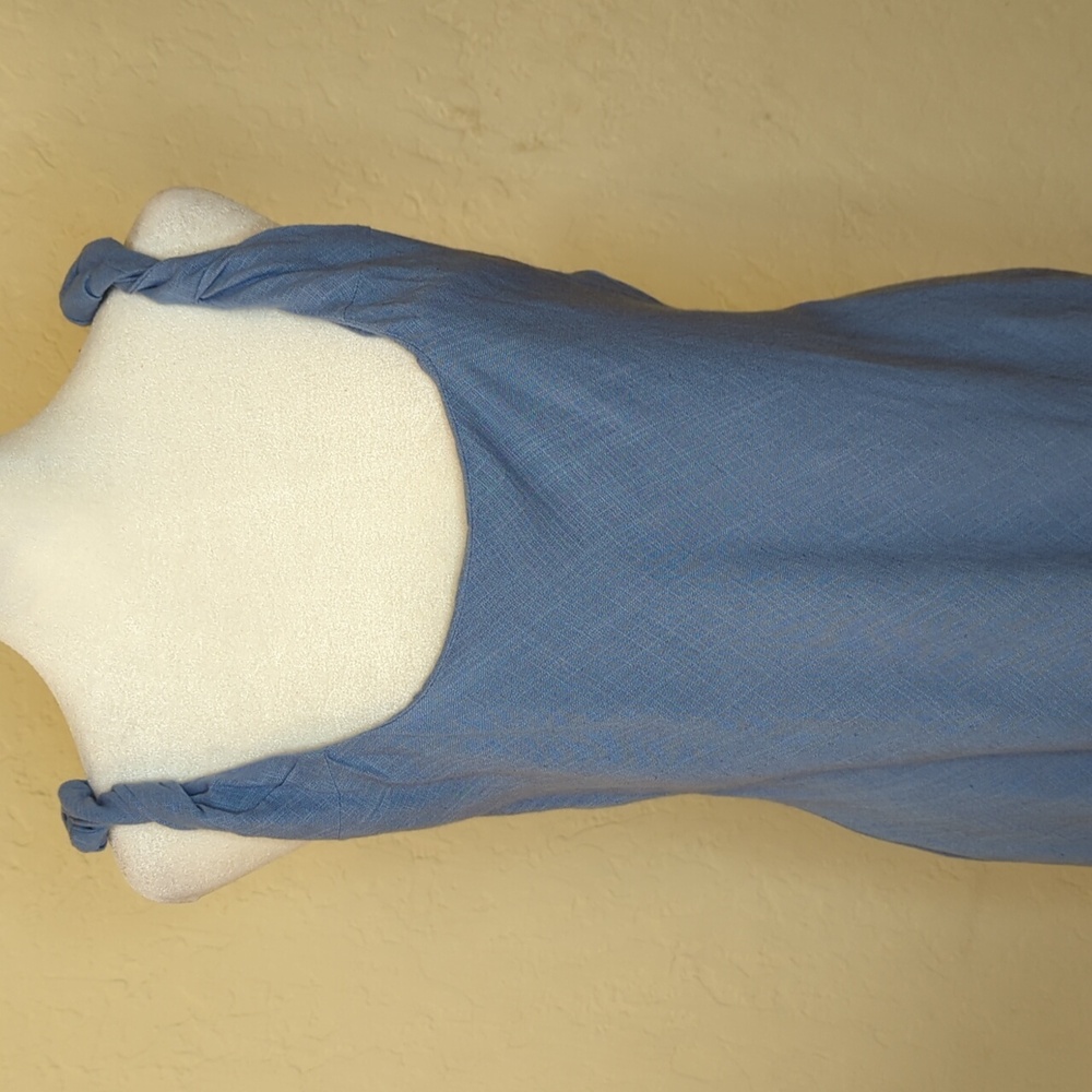 LIKE NEW ASOS DESIGN Linen Look Twist Strap Bias Maxi Dress in Denim Wash Blue 8 - Picture 9 of 15